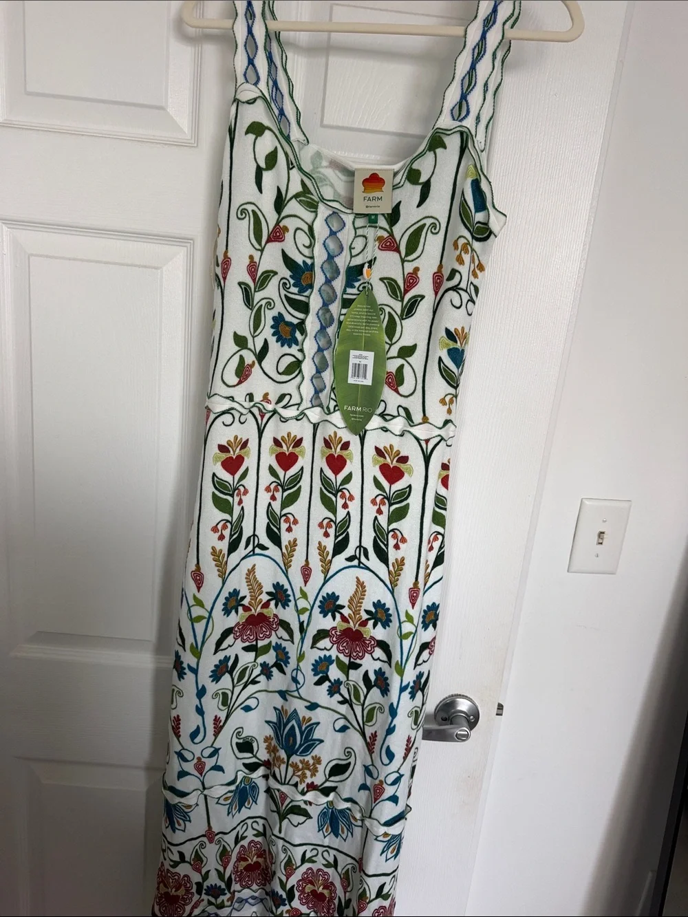 FARM Rio White Midi Dress with Multicolor Floral Embroidery - Picture 3 of 3